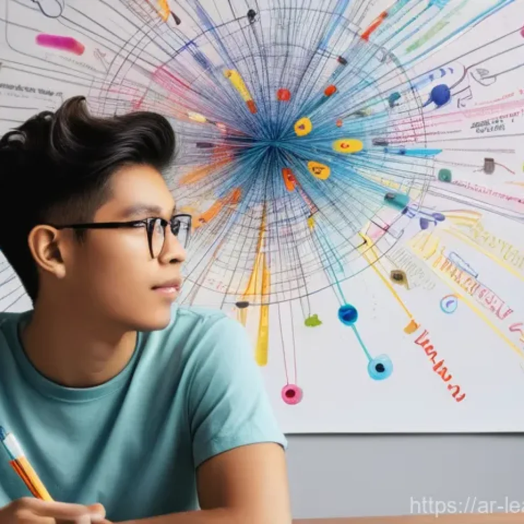마인드맵 기초 설명과 활용 방법 - **The Creative Mind in Bloom**
    A vibrant, medium shot of a young adult, gender-neutral (18-25 ye...