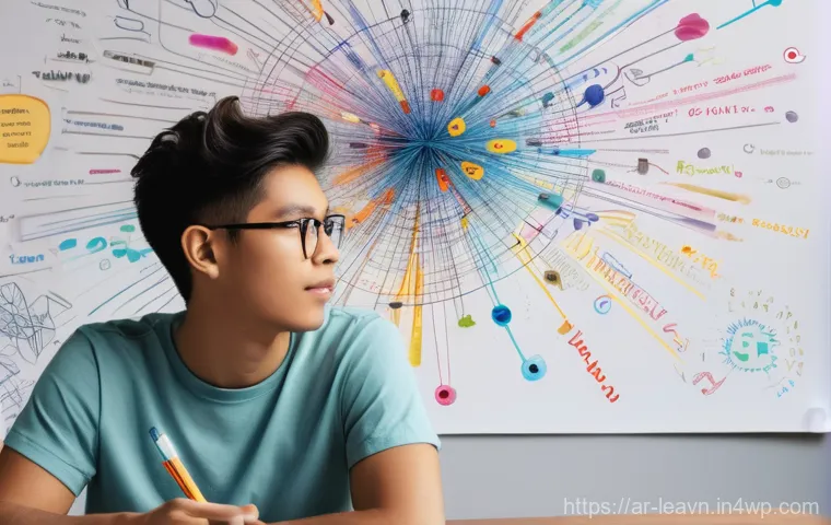 마인드맵 기초 설명과 활용 방법 - **The Creative Mind in Bloom**
    A vibrant, medium shot of a young adult, gender-neutral (18-25 ye...