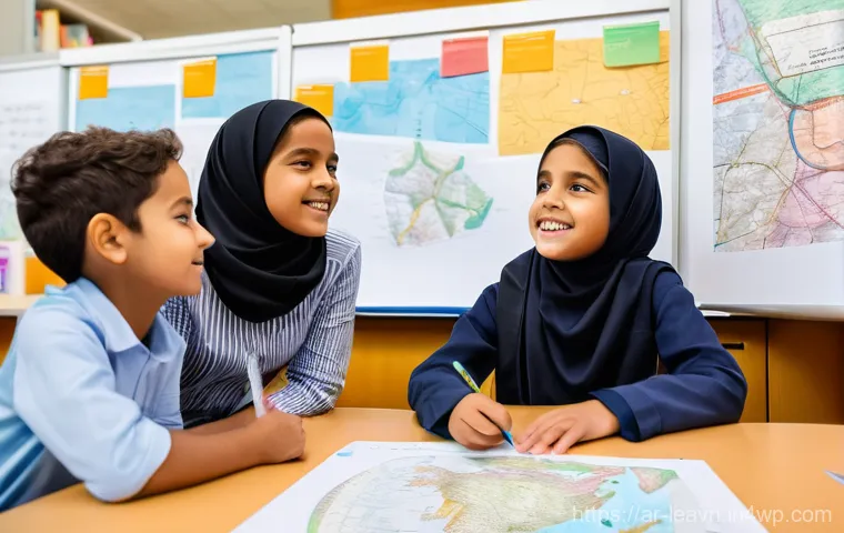 마인드맵과 초등 교육  효과적인 접근 - A vibrant, close-up shot of a cheerful Arab elementary school-aged child, around 8-10 years old, sit...