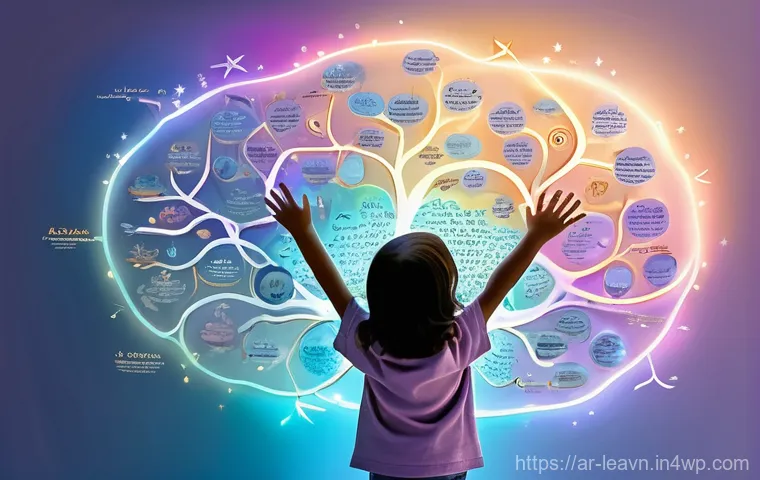 마인드맵과 초등 교육  효과적인 접근 - A dynamic, wide-angle shot of three diverse Arab elementary school children, aged 7-9, excitedly col...