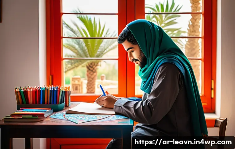 마인드맵을 활용한 독서 노트 작성법 - A vibrant and detailed scene of an Arabic student sitting at a wooden desk in a cozy, sunlit room de...
