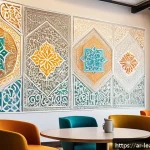 Home 19 마인드맵과 디자인 사고 접목 방안 - A modern Arabic office workspace with a diverse Middle Eastern team collaboratively creating a color...