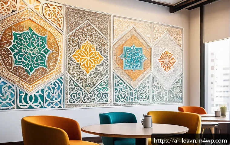 마인드맵과 디자인 사고 접목 방안 - A modern Arabic office workspace with a diverse Middle Eastern team collaboratively creating a color...