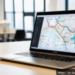 Home 18 마인드맵을 활용한 글로벌 비즈니스 이해하기 - A detailed digital mind map displayed on a modern laptop screen in a bright, professional office set...